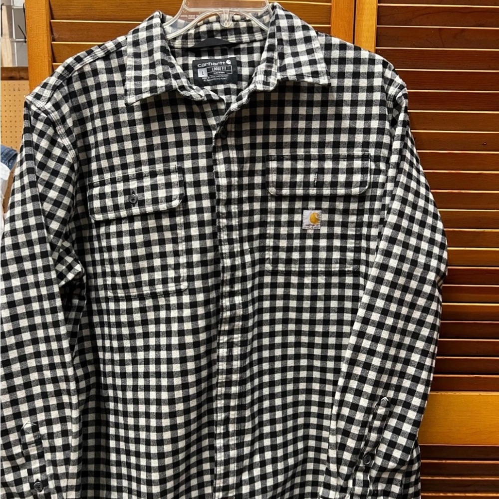 Carhartt Men's Black and White Plaid Shirt